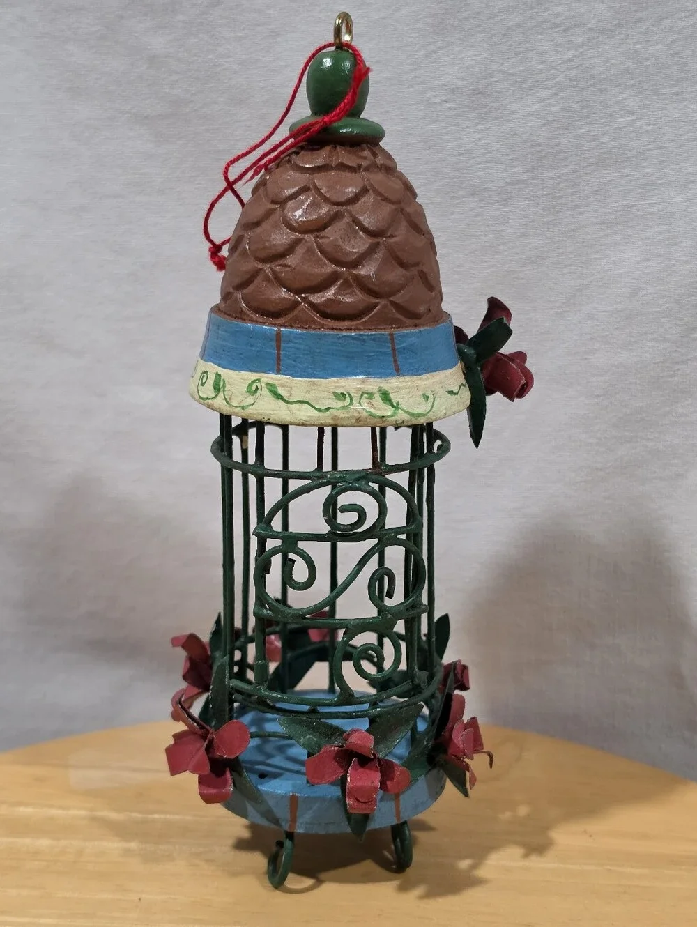 Vintage Birdcage Christmas Ornament Poinsettia Holiday Decor 8